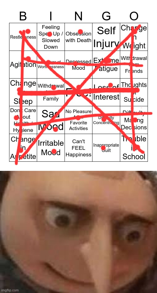 Uh oh- | image tagged in depression bingo | made w/ Imgflip meme maker