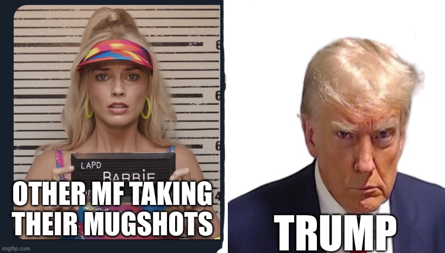 Bro what | OTHER MF TAKING THEIR MUGSHOTS; TRUMP | image tagged in barbie and ken | made w/ Imgflip meme maker