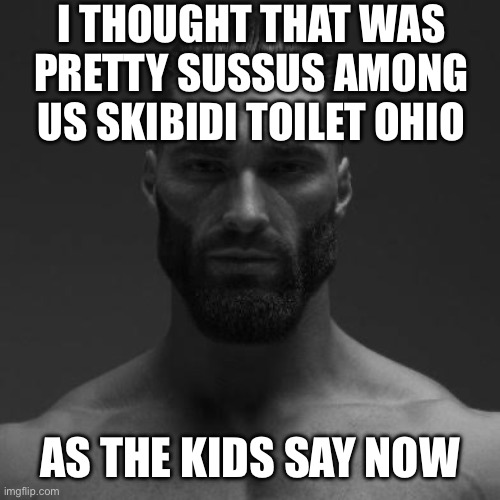 Giga chad bitterlord | I THOUGHT THAT WAS
PRETTY SUSSUS AMONG
US SKIBIDI TOILET OHIO; AS THE KIDS SAY NOW | image tagged in giga chad bitterlord | made w/ Imgflip meme maker
