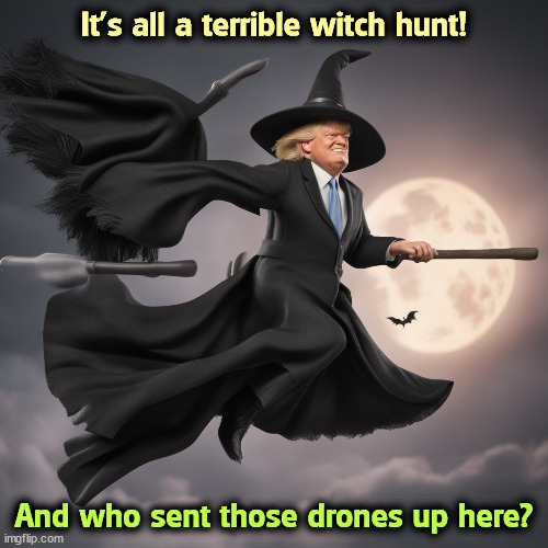 It's all a terrible witch hunt! And who sent those drones up here? | image tagged in donald trump,halloween,witch hunt,26 | made w/ Imgflip meme maker