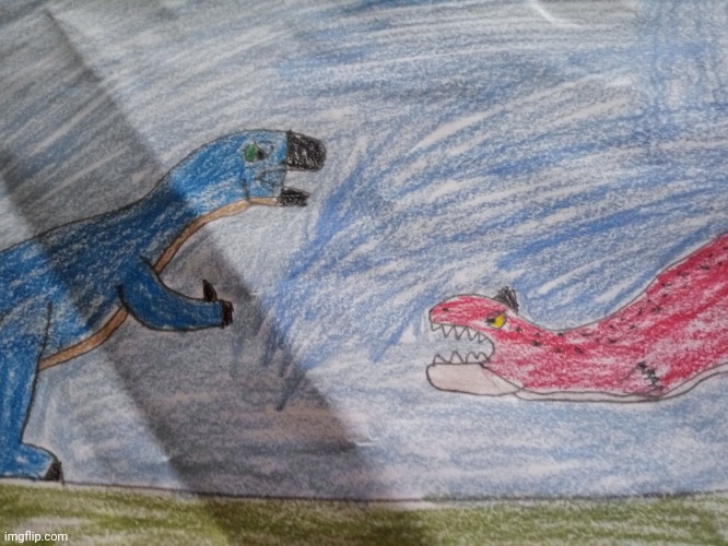 Iguanodon vs Carnotaurus.mp3 | image tagged in drawing | made w/ Imgflip meme maker