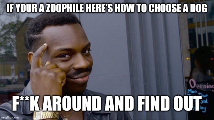 Hot dog | IF YOUR A ZOOPHILE HERE'S HOW TO CHOOSE A DOG; F**K AROUND AND FIND OUT | image tagged in memes,roll safe think about it | made w/ Imgflip meme maker