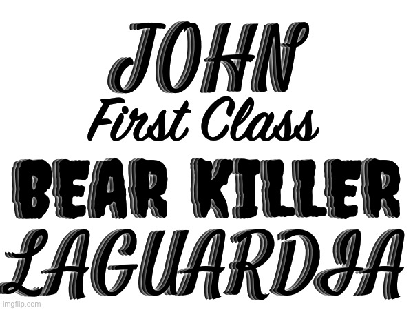JOHN; First Class; BEAR KILLER; LAGUARDIA | made w/ Imgflip meme maker