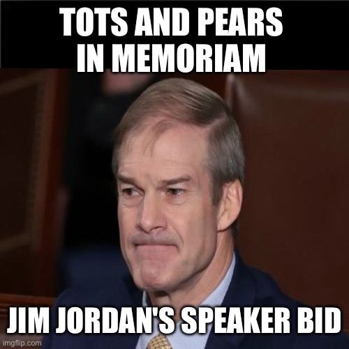 Jim Jordan forced out of House speaker race after losing secret ballot. | TOTS AND PEARS 
IN MEMORIAM; JIM JORDAN'S SPEAKER BID | image tagged in gym jordan,jim jordan,enabler,sycophant,lapdog,doughbag | made w/ Imgflip meme maker