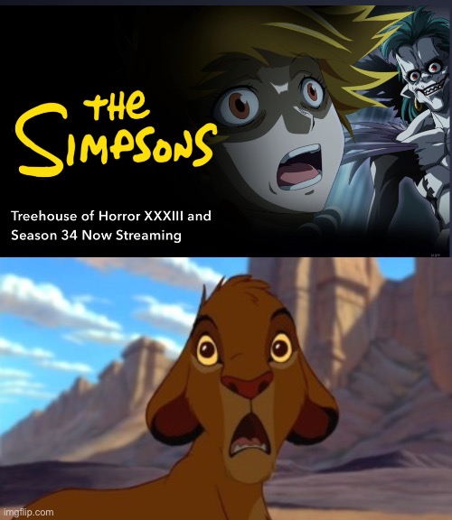 Definitely the simpsons | image tagged in scared simba | made w/ Imgflip meme maker