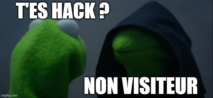 Evil Kermit Meme | T'ES HACK ? NON VISITEUR | image tagged in memes,evil kermit | made w/ Imgflip meme maker