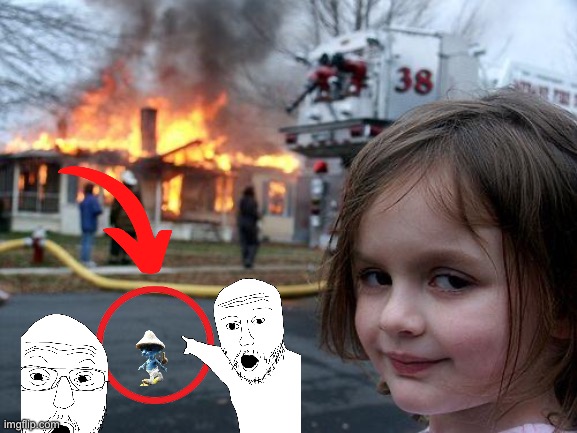 Smurf cat! | image tagged in memes,disaster girl | made w/ Imgflip meme maker
