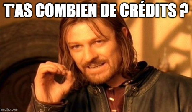 One Does Not Simply Meme | T'AS COMBIEN DE CRÉDITS ? | image tagged in memes,one does not simply | made w/ Imgflip meme maker