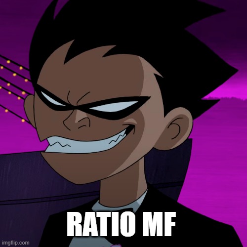 Ratio MF | RATIO MF | image tagged in robin,ratio,teen titans,teen titans ratio,teen titans robin,robin ratio | made w/ Imgflip meme maker