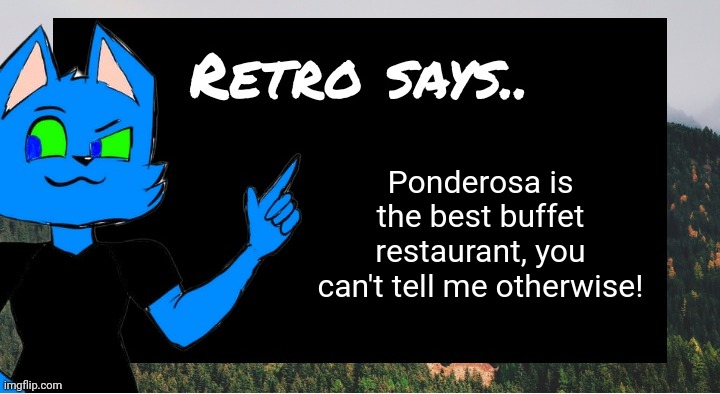 If you've been there before, you will agree. | Ponderosa is the best buffet restaurant, you can't tell me otherwise! | image tagged in retro says | made w/ Imgflip meme maker