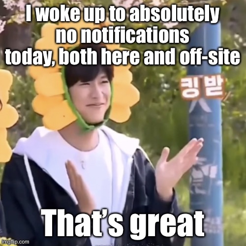 Hi | I woke up to absolutely no notifications today, both here and off-site; That’s great | made w/ Imgflip meme maker
