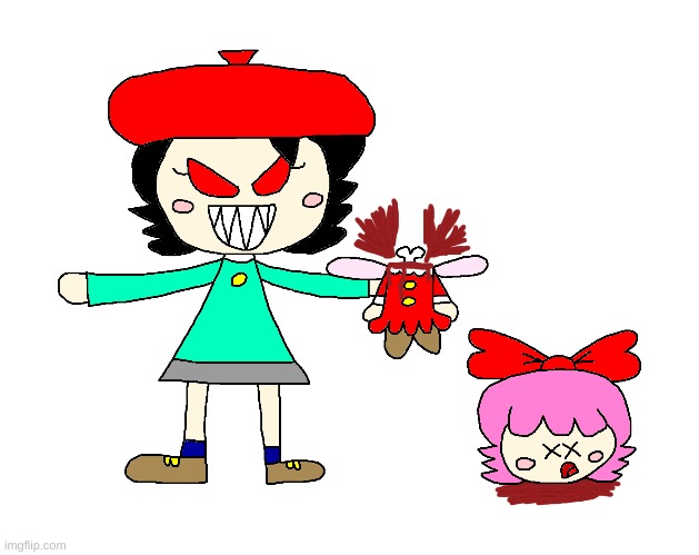 A cute white picture of Adeleine killing Ribbon | image tagged in kirby,gore,blood,funny,fanart,parody | made w/ Imgflip meme maker