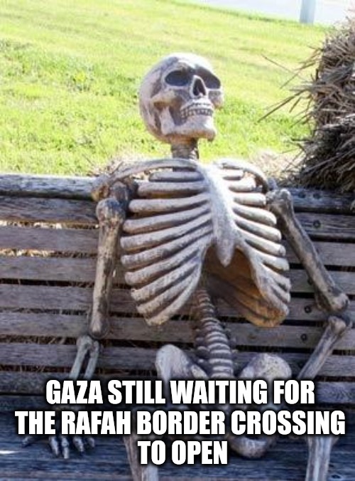 Gaza holocaust | GAZA STILL WAITING FOR 
THE RAFAH BORDER CROSSING 
TO OPEN | image tagged in palestine,israel,war | made w/ Imgflip meme maker