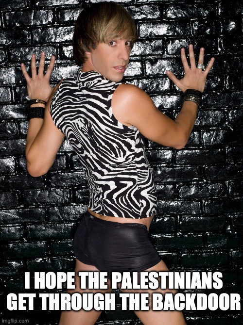 Queers for Palestine | I HOPE THE PALESTINIANS GET THROUGH THE BACKDOOR | image tagged in bruno backdoor,israel,palestine,lgbtq,gay pride,gay | made w/ Imgflip meme maker
