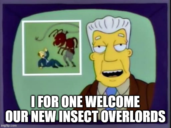 I For One Welcome Our New Insect Overlords | I FOR ONE WELCOME OUR NEW INSECT OVERLORDS | image tagged in i for one welcome our new insect overlords | made w/ Imgflip meme maker