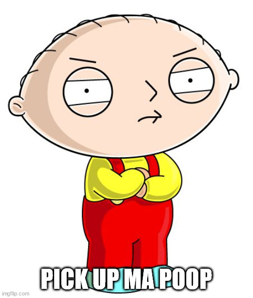 Stewie Griffin | PICK UP MA POOP | image tagged in stewie griffin | made w/ Imgflip meme maker