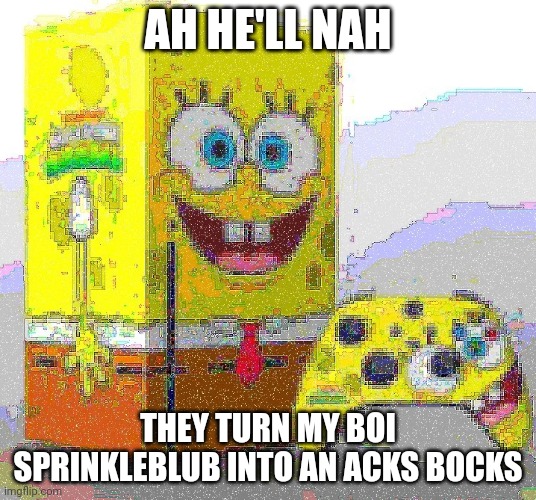 Real | AH HE'LL NAH; THEY TURN MY BOI SPRINKLEBLUB INTO AN ACKS BOCKS | image tagged in spunch bop xbox | made w/ Imgflip meme maker