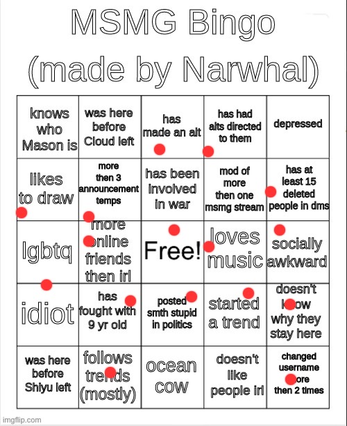 msmg bingo | image tagged in msmg bingo | made w/ Imgflip meme maker