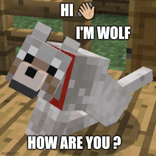 Minecraft wolf | HI 👋🏼; I'M WOLF; HOW ARE YOU ? | image tagged in minecraft wolf | made w/ Imgflip meme maker