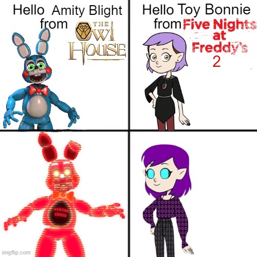 Digi Buddies | Toy Bonnie; 2 | image tagged in hello person from,amity blight,toy bonnie fnaf | made w/ Imgflip meme maker