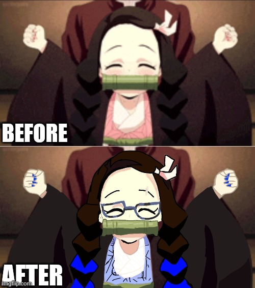 I drew myself as nezuko, rate 1-10 | BEFORE; AFTER | image tagged in mobile,drawing | made w/ Imgflip meme maker