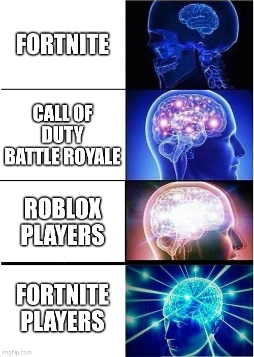 Expanding Brain | FORTNITE; CALL OF DUTY BATTLE ROYALE; ROBLOX PLAYERS; FORTNITE PLAYERS | image tagged in memes,expanding brain | made w/ Imgflip meme maker