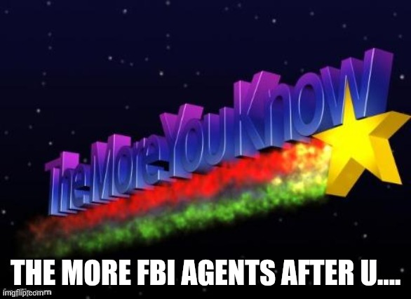 the more you know | THE MORE FBI AGENTS AFTER U.... | image tagged in the more you know | made w/ Imgflip meme maker
