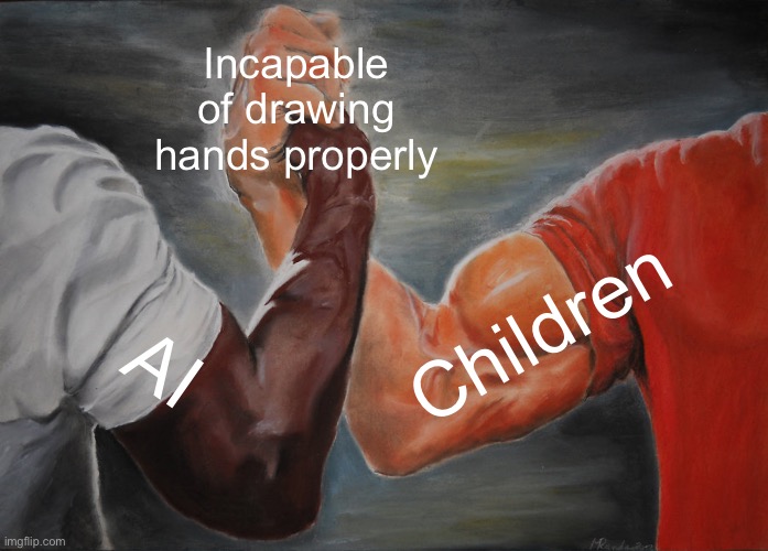 f*** A.I. "art" | Incapable of drawing hands properly; Children; AI | image tagged in memes,epic handshake | made w/ Imgflip meme maker