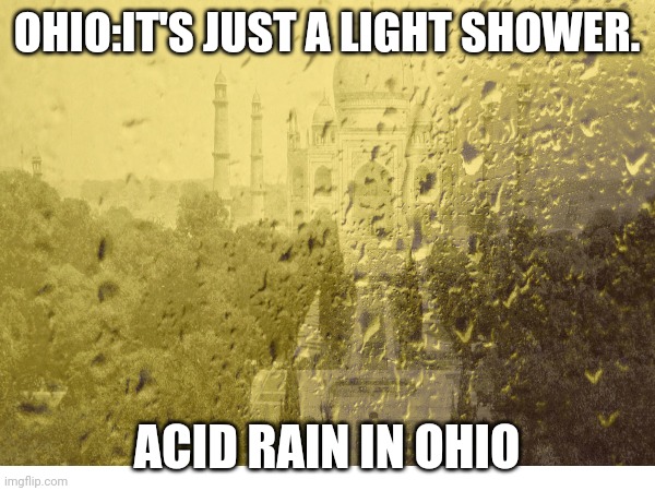 OHIO:IT'S JUST A LIGHT SHOWER. ACID RAIN IN OHIO | made w/ Imgflip meme maker