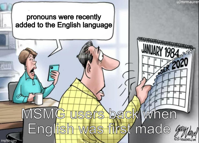 1984 Calendar | pronouns were recently added to the English language MSMG users back when English was first made | image tagged in 1984 calendar | made w/ Imgflip meme maker