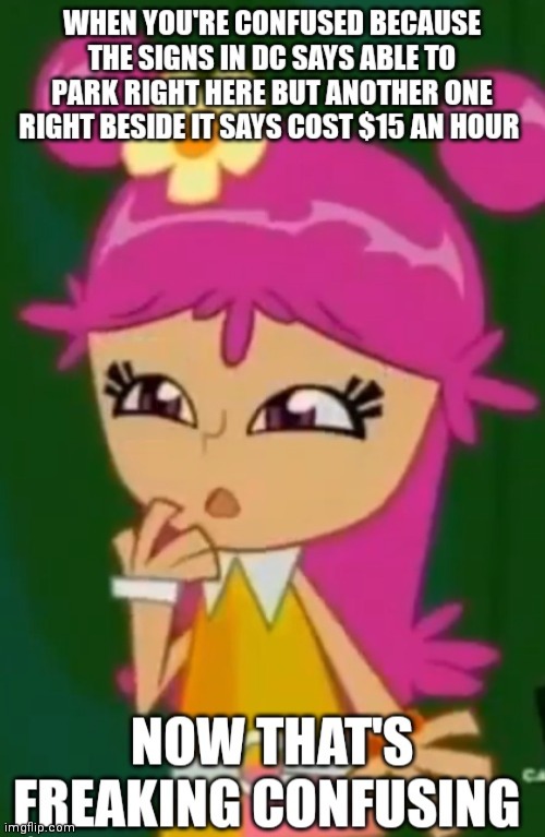 Confused Ami. Confusing parking in DC | image tagged in confusing memes,hi hi puffy ami yumi memes,ami confused,ami onuki,ami onuki memes,dc memes | made w/ Imgflip meme maker