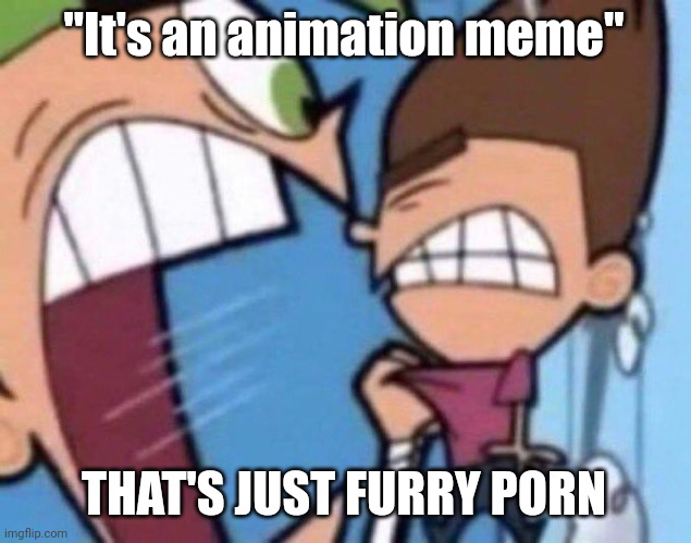 Cosmo yelling at timmy | "It's an animation meme"; THAT'S JUST FURRY PORN | image tagged in cosmo yelling at timmy | made w/ Imgflip meme maker