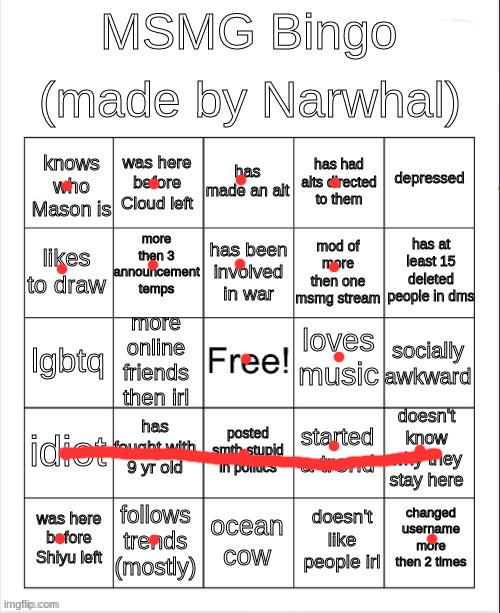msmg bingo | image tagged in msmg bingo | made w/ Imgflip meme maker