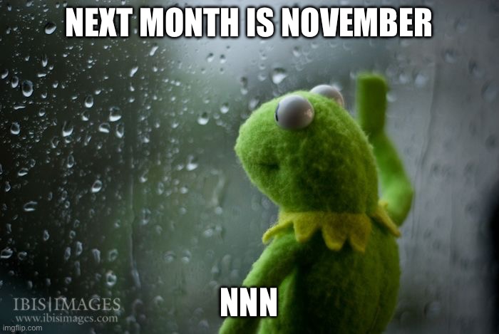 kermit window | NEXT MONTH IS NOVEMBER NNN | image tagged in kermit window | made w/ Imgflip meme maker