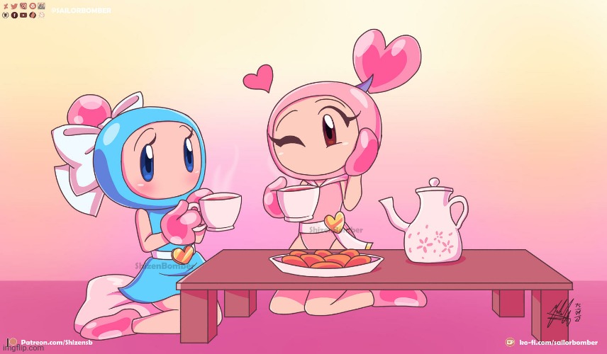 Pink and Aqua Bomber's Tea Party (Art by SailorBomber) | made w/ Imgflip meme maker