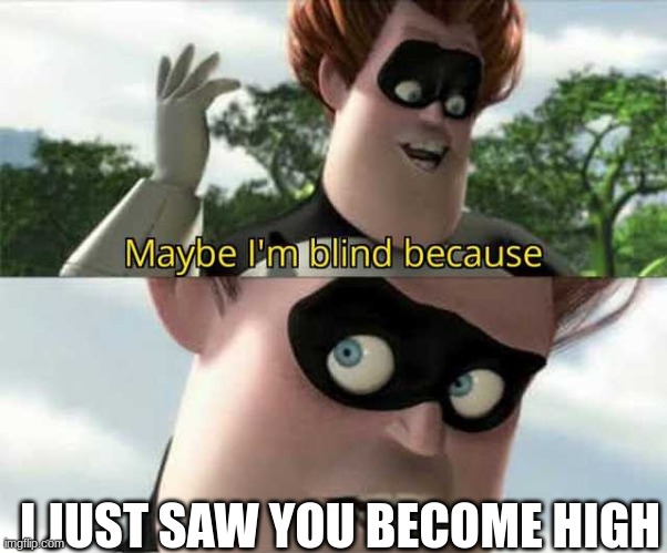 Maybe i'm blind because | I JUST SAW YOU BECOME HIGH | image tagged in maybe i'm blind because | made w/ Imgflip meme maker