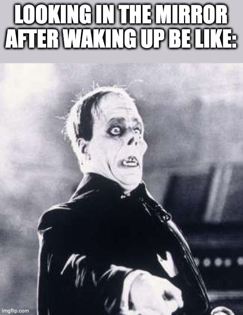 LOOKING IN THE MIRROR AFTER WAKING UP BE LIKE: | image tagged in phantom of the opera,waking up,nasty,ugly | made w/ Imgflip meme maker