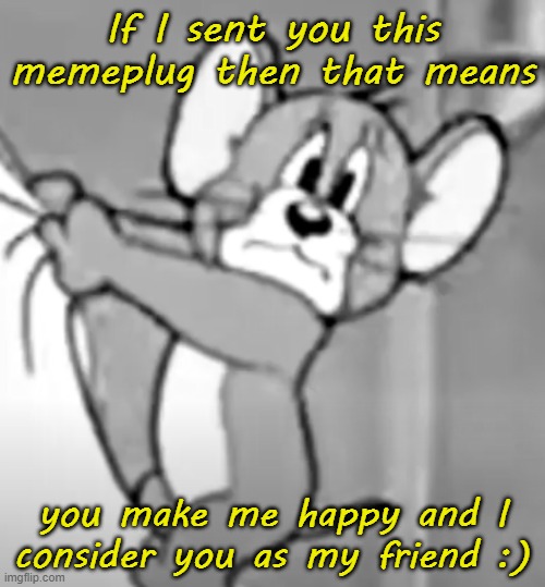 awww the skrunkly | If I sent you this memeplug then that means; you make me happy and I consider you as my friend :) | image tagged in awww the skrunkly | made w/ Imgflip meme maker