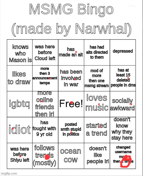 msmg bingo | image tagged in msmg bingo | made w/ Imgflip meme maker