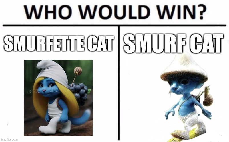 the sister is fighting against the brother | SMURFETTE CAT; SMURF CAT | image tagged in memes,who would win | made w/ Imgflip meme maker