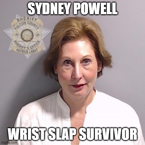 Justice? | SYDNEY POWELL; WRIST SLAP SURVIVOR | image tagged in sydney powell,donald trump | made w/ Imgflip meme maker