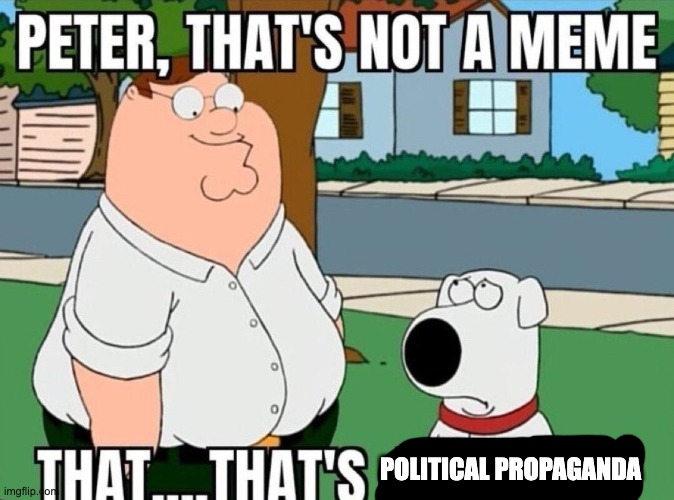 Peter, that's not a meme. | POLITICAL PROPAGANDA | image tagged in peter that's not a meme | made w/ Imgflip meme maker