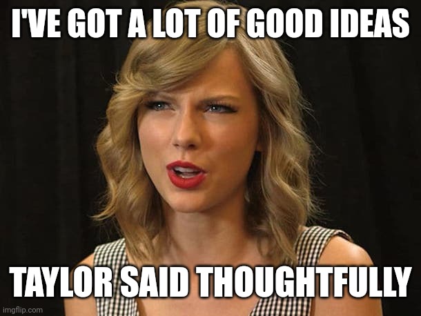 Taylor said thoughtfully | I'VE GOT A LOT OF GOOD IDEAS; TAYLOR SAID THOUGHTFULLY | image tagged in taylor swiftie | made w/ Imgflip meme maker