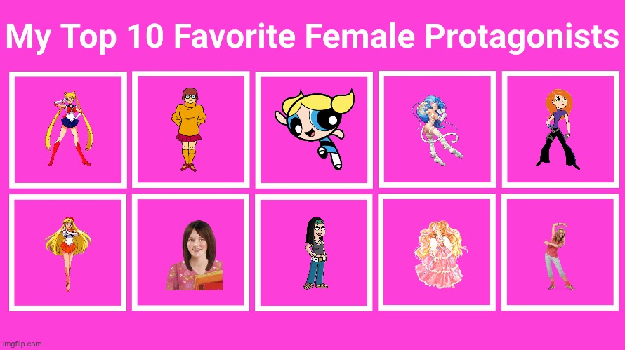 Brandon's Top 10 Favorite Female Protagonists | image tagged in sailor moon,scooby doo,powerpuff girls,kim possible,princess,ballet | made w/ Imgflip meme maker