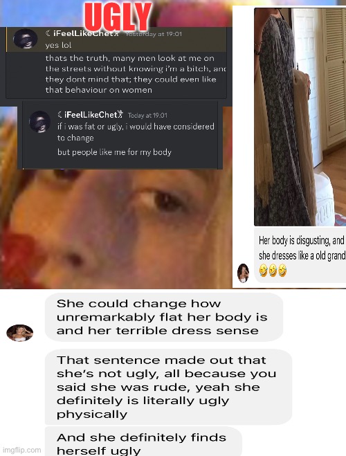 ifeellikechet/Alexia Nobody Likes you For your body and you couldn’t change being ugly you were born ugly | UGLY | image tagged in depression,body,spanish,ugly girl,ugly woman,ugly | made w/ Imgflip meme maker