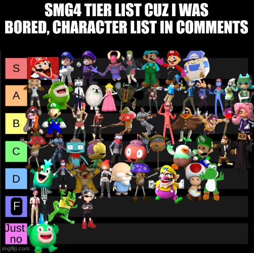 Yes | SMG4 TIER LIST CUZ I WAS BORED, CHARACTER LIST IN COMMENTS | image tagged in smg4 tier list,smg4 | made w/ Imgflip meme maker