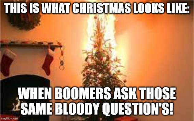 Gen X, Y & Z worst Christmas | THIS IS WHAT CHRISTMAS LOOKS LIKE:; WHEN BOOMERS ASK THOSE SAME BLOODY QUESTION'S! | image tagged in christmas | made w/ Imgflip meme maker