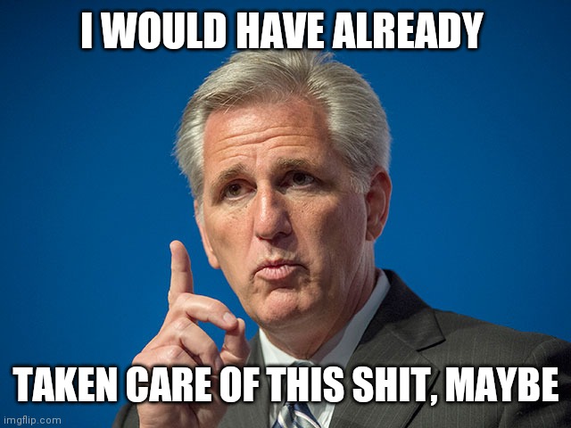 Kevin McCarthy | I WOULD HAVE ALREADY TAKEN CARE OF THIS SHIT, MAYBE | image tagged in kevin mccarthy | made w/ Imgflip meme maker