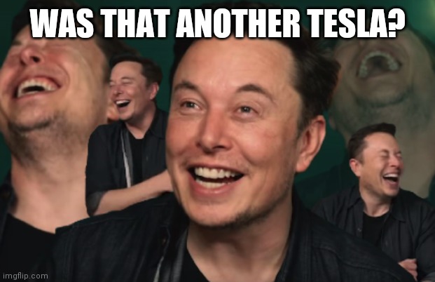 Elon Musk Laughing | WAS THAT ANOTHER TESLA? | image tagged in elon musk laughing | made w/ Imgflip meme maker