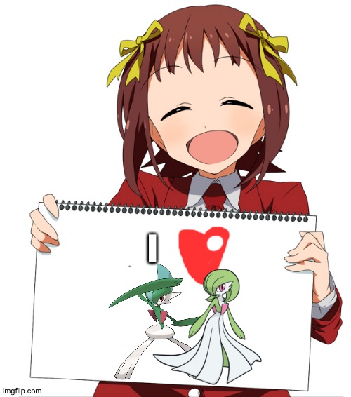 The Anime girl of wisdom is a huge fan of Gallade and Gardevoir as a couple | I | image tagged in anime girl holding sign,pokemon | made w/ Imgflip meme maker